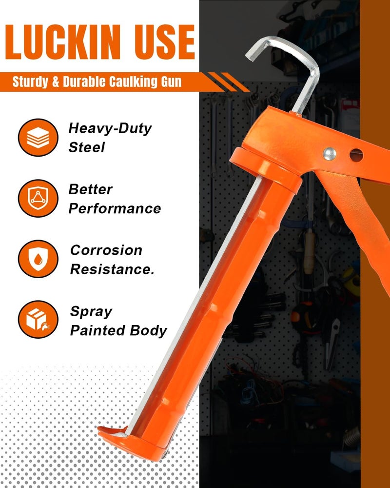 Holothurian Caulking Gun, Caulk Gun No Drip,Sealant Finishing Tool Grout Scraper for Kitchen Bathroom Window Sink Joint, 1/10 Gallon Cartridge, 10:1 Thrust Ratio, Orange, 2 Packs - Image 5